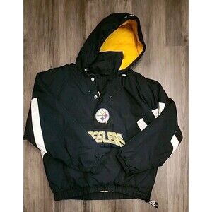 Pittsburgh Steelers Large NFL Starter Hooded Half Zip Pullover Jacket Vintage 90